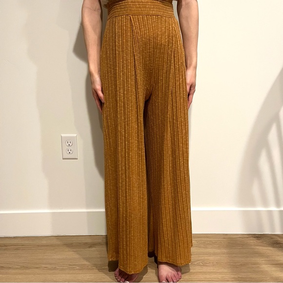 🌻RIBBED MUSTARD BOHO WIDE LEG COMFY PANTS🌻 - Picture 5 of 5
